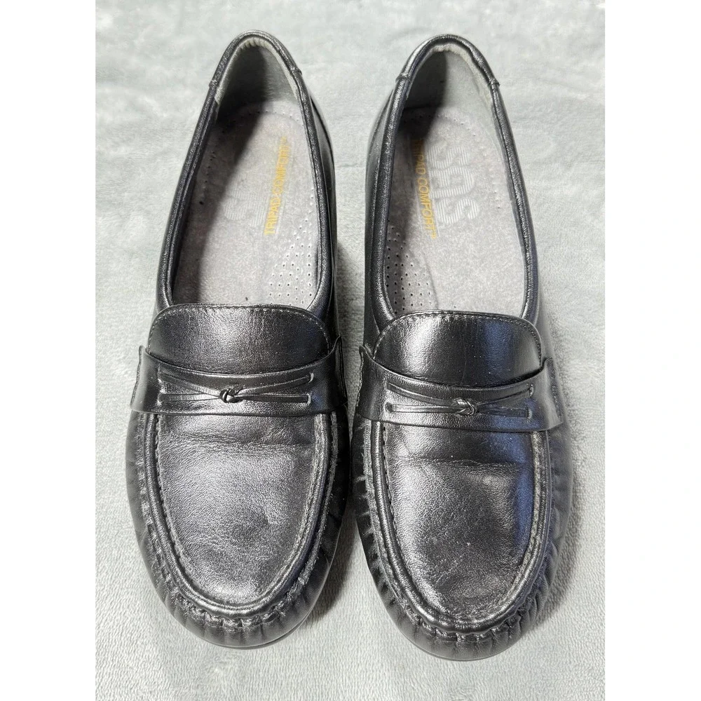 SAS Shoes Womens Size 5.5‎ Black Leather Tripad Comfort Wedge Loafers Slip On
